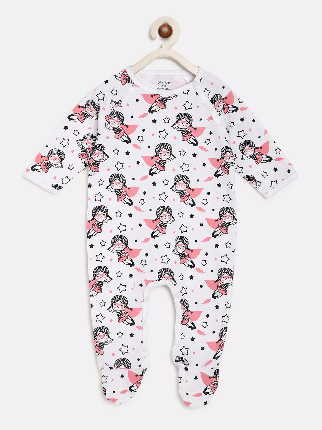 Baby onesie with fairy pattern on a white background