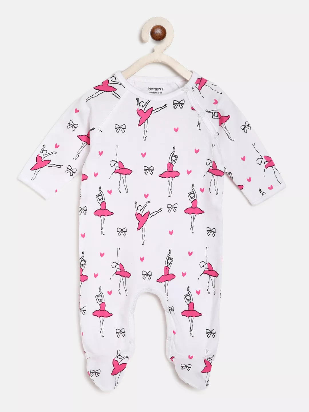 Baby onesie with ballerina print on a white background