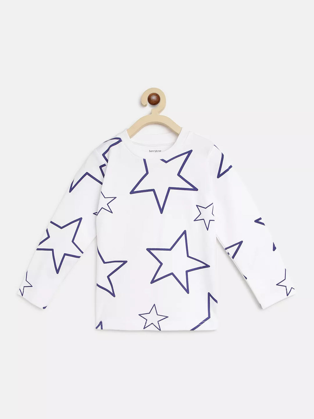 White bib with purple star pattern on a white background