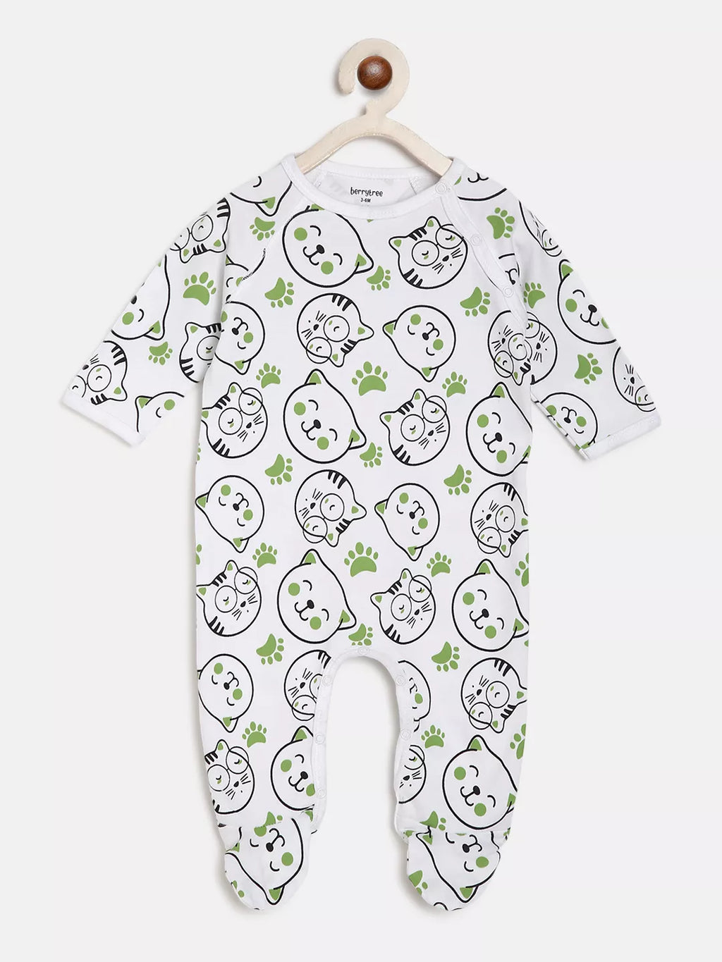 Baby onesie with cat pattern on a white background
