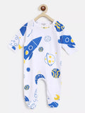 Baby onesie with space-themed design on a white background