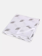 White fabric with gray leaf patterns on a white background