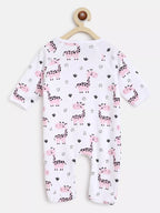 Baby onesie with giraffe pattern on a white background