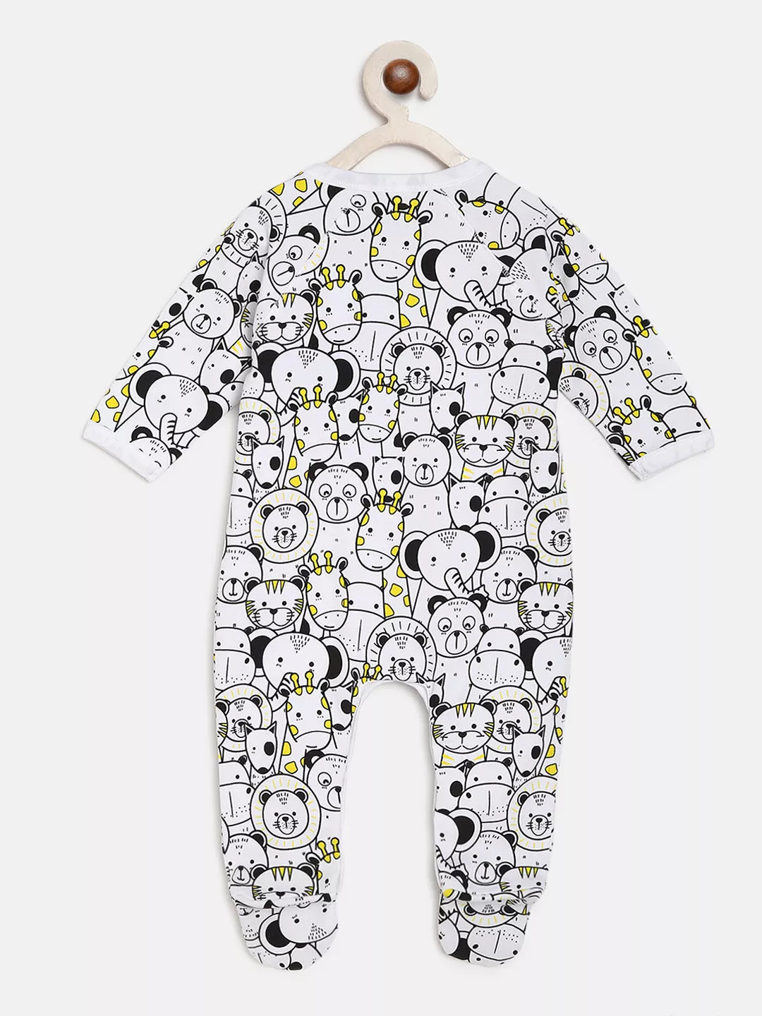 Baby onesie with bear pattern on a white background