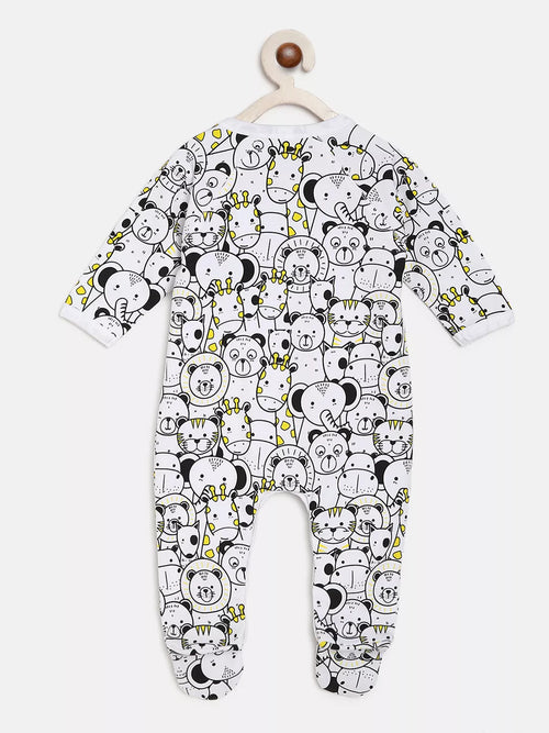 Baby onesie with bear pattern on a white background