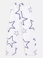 White leggings with purple star patterns on a white background
