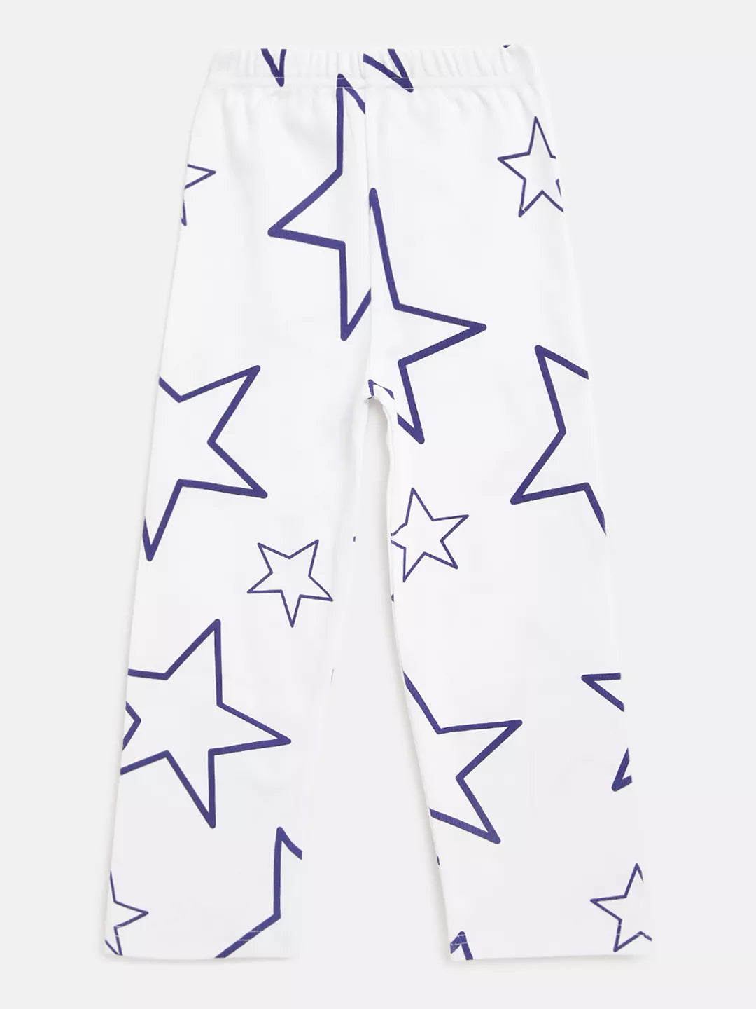 White leggings with purple star patterns on a white background