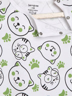 Patterned fabric with cat faces and paw prints on a white background, featuring the brand 'berrytree'.