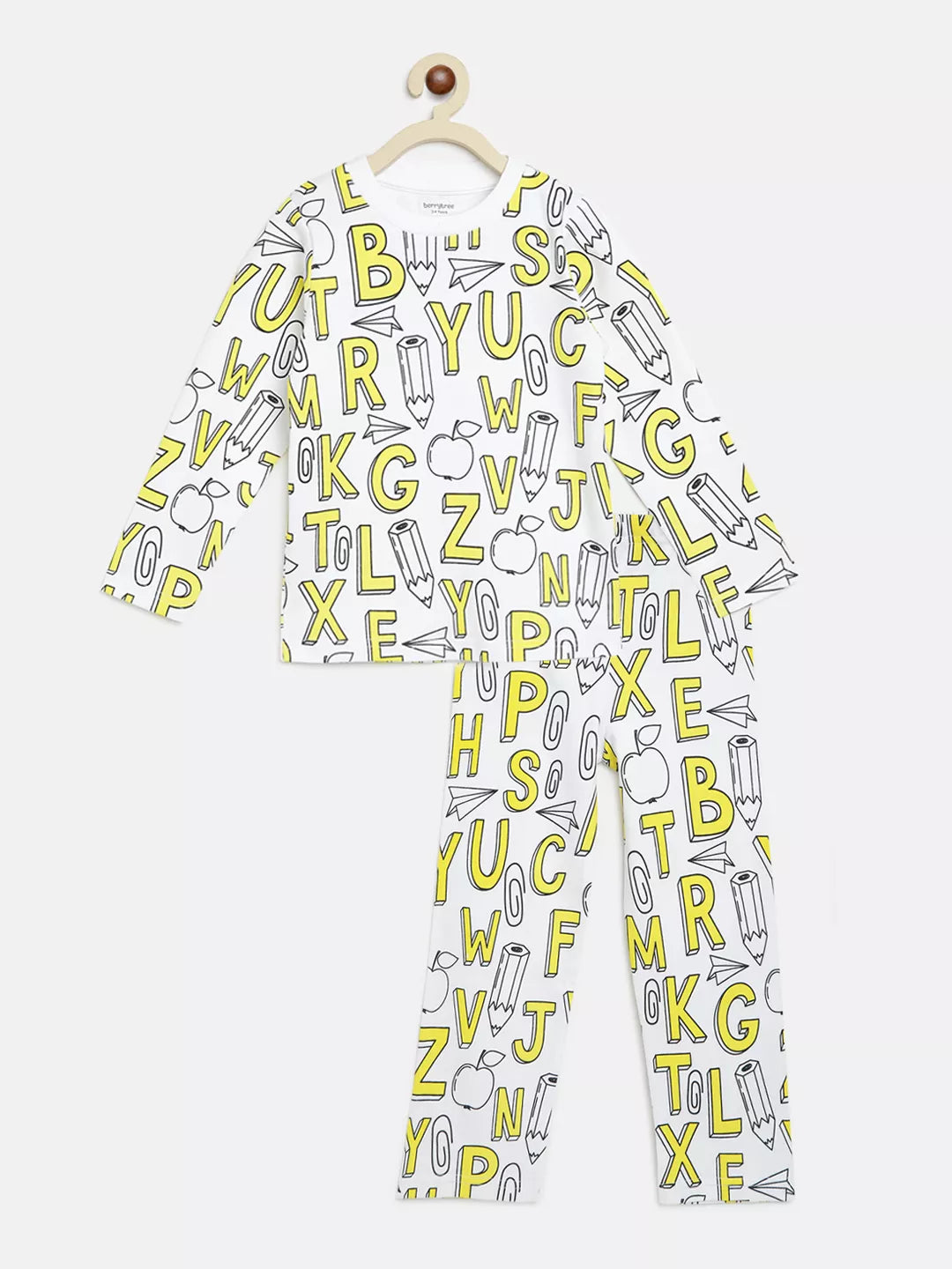 Yellow Alphabets Night Suit Organic Cotton