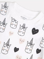 White shirt with black and beige unicorn pattern and 'berrytree' branding.