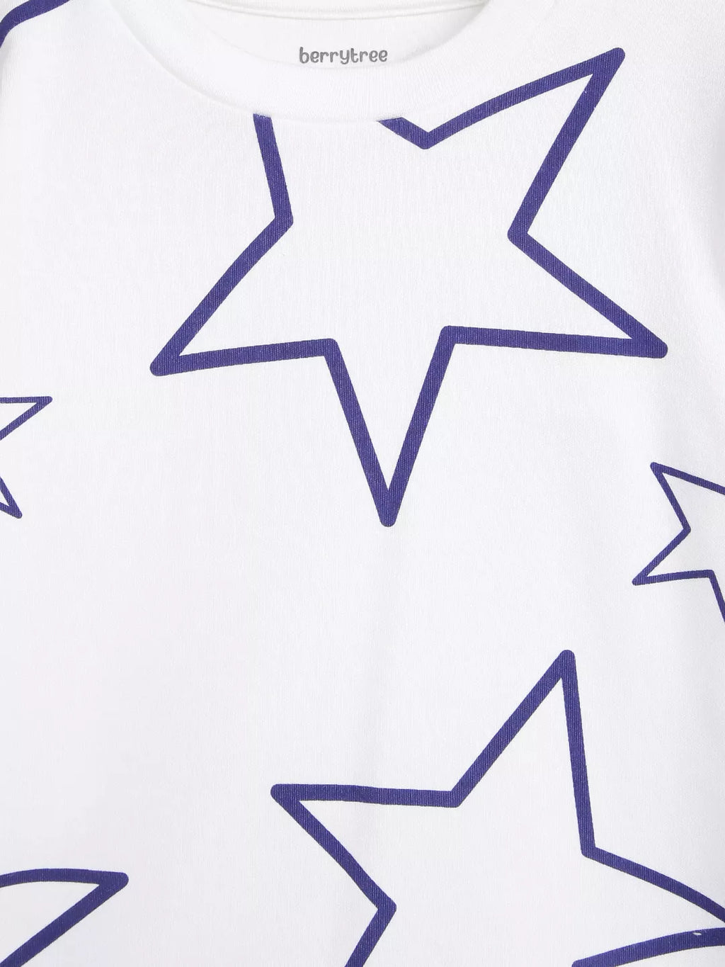 White shirt with purple star patterns and 'berrytree' branding.