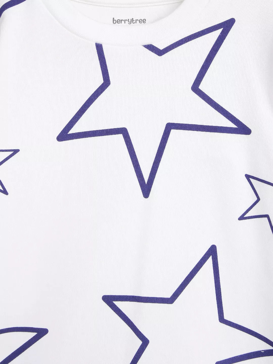 White shirt with purple star patterns and 'berrytree' branding.