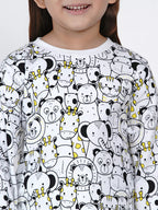 Child wearing a shirt with black and white animal pattern