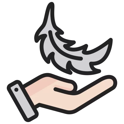 Illustration of a hand holding a feather quill pen on a white background